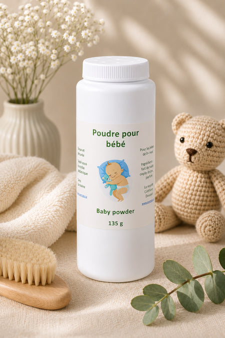 Poudre corporelle naturelle et absorbante pour bébé qui réduit la friction et contrôle les odeurs
