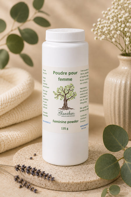 Poudre corporelle naturelle et absorbante pour femme qui réduit la friction et contrôle les odeurs